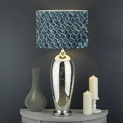 Steel Blue Snakeskin Print Drum Lamp Shade