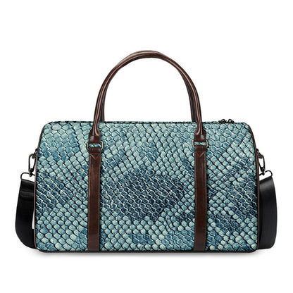 Steel Blue Snakeskin Print Duffle Bag