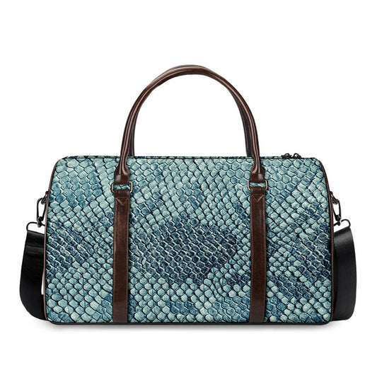 Steel Blue Snakeskin Print Duffle Bag