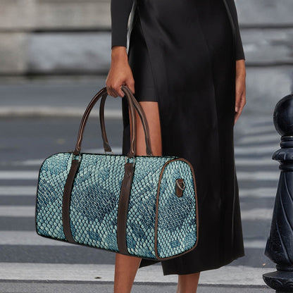 Steel Blue Snakeskin Print Duffle Bag