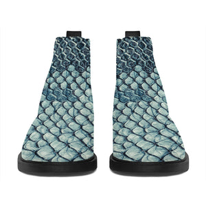 Steel Blue Snakeskin Print Flat Ankle Boots