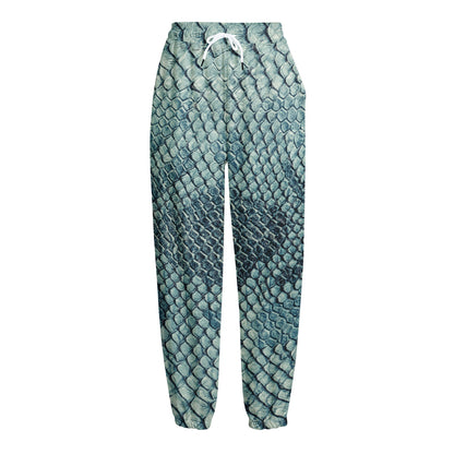 Steel Blue Snakeskin Print Fleece Lined Knit Pants