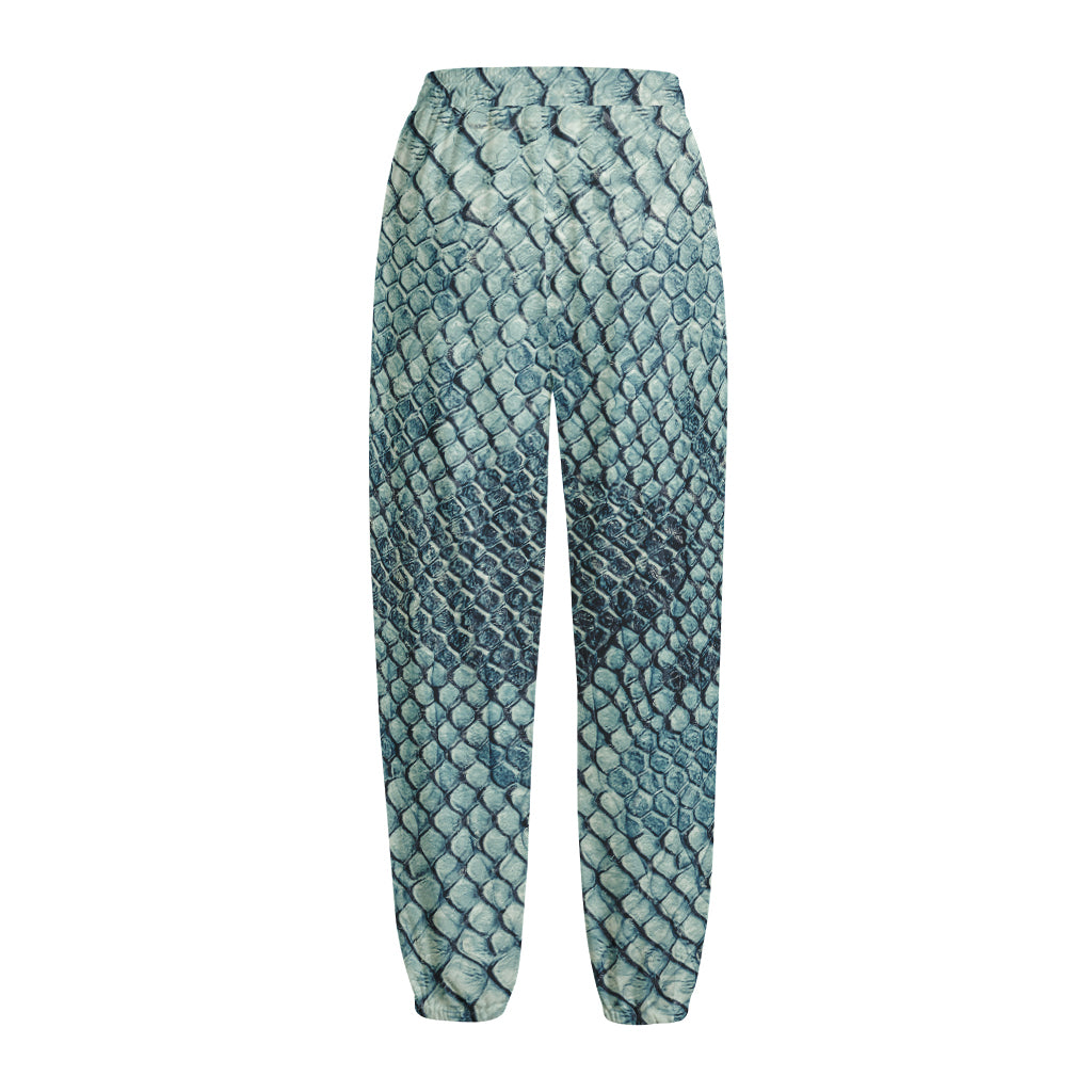 Steel Blue Snakeskin Print Fleece Lined Knit Pants