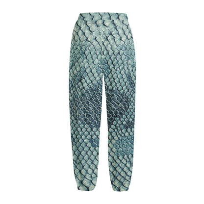 Steel Blue Snakeskin Print Fleece Lined Knit Pants