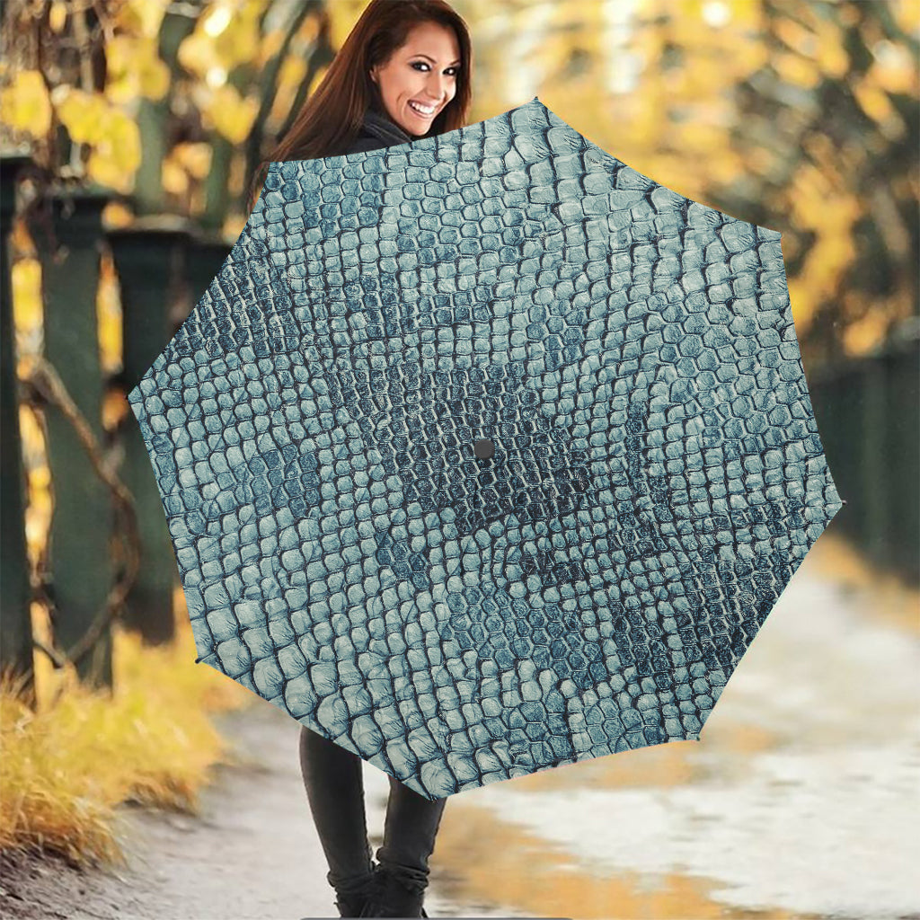 Steel Blue Snakeskin Print Foldable Umbrella