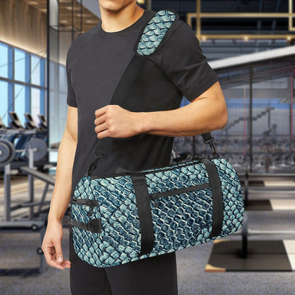 Steel Blue Snakeskin Print Gym Bag