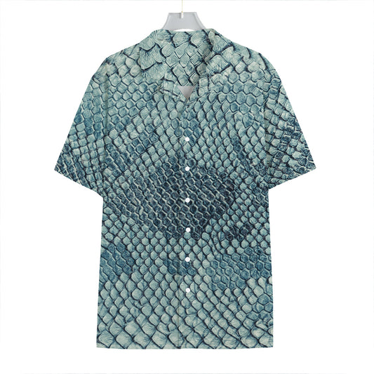 Steel Blue Snakeskin Print Hawaiian Shirt