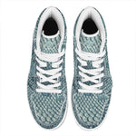 Steel Blue Snakeskin Print High Top Leather Sneakers
