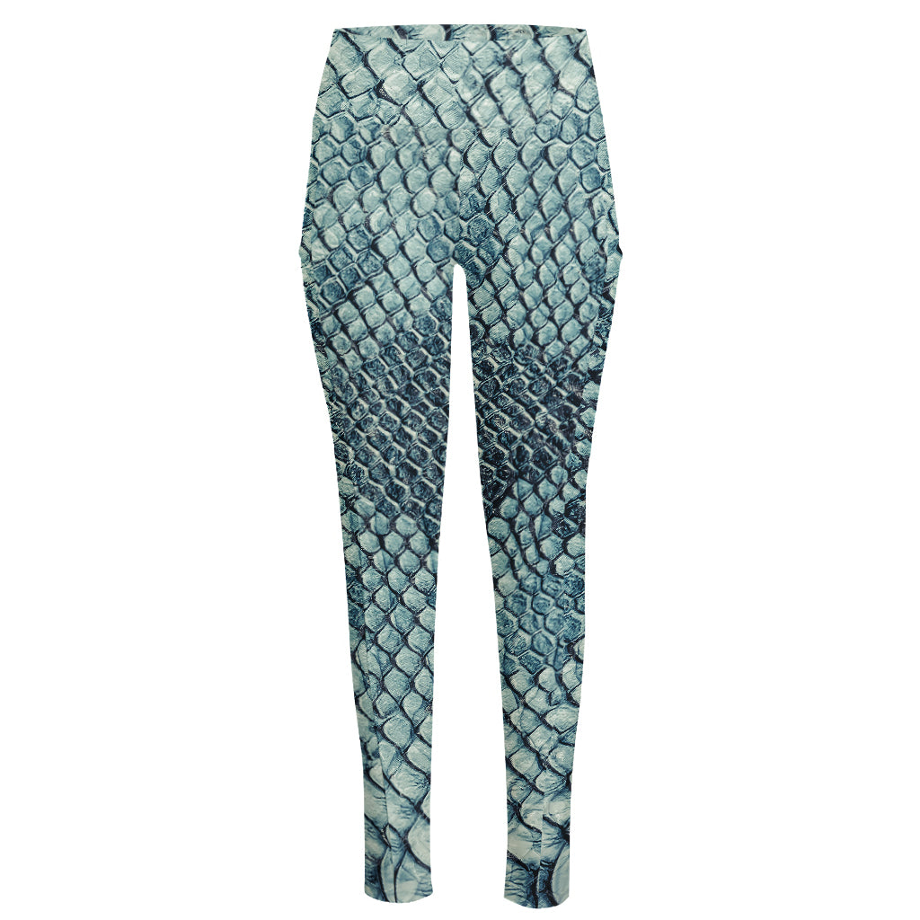 Steel Blue Snakeskin Print High-Waisted Pocket Leggings