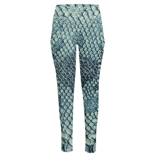 Steel Blue Snakeskin Print High-Waisted Pocket Leggings