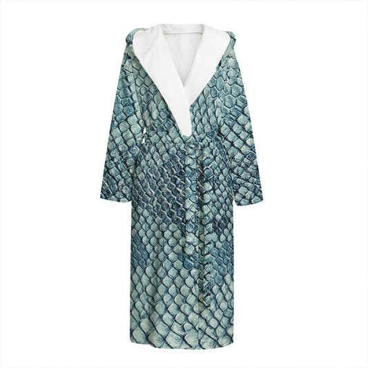 Steel Blue Snakeskin Print Hooded Bathrobe