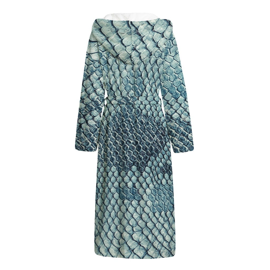 Steel Blue Snakeskin Print Hooded Bathrobe