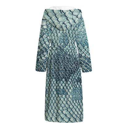 Steel Blue Snakeskin Print Hooded Bathrobe