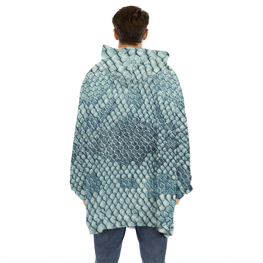 Steel Blue Snakeskin Print Hoodie Blanket