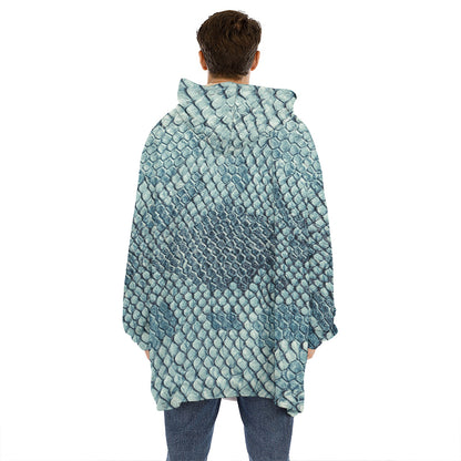 Steel Blue Snakeskin Print Hoodie Blanket