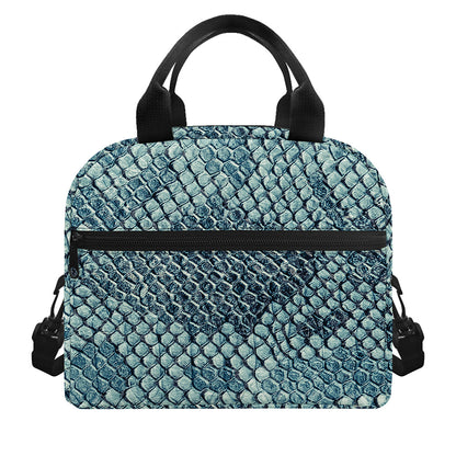 Steel Blue Snakeskin Print Insulated Lunch Bag