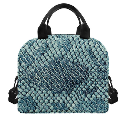 Steel Blue Snakeskin Print Insulated Lunch Bag