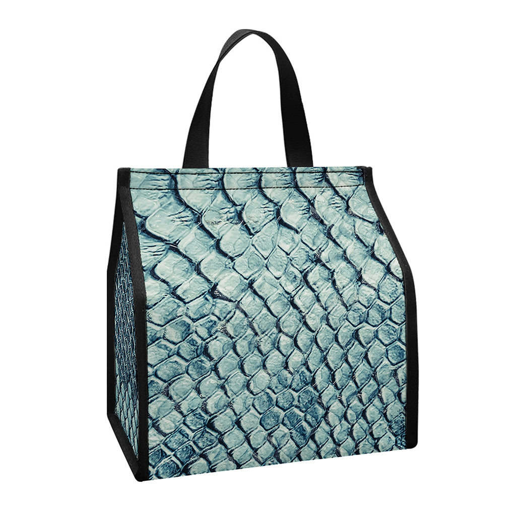Steel Blue Snakeskin Print Insulated Lunch Tote
