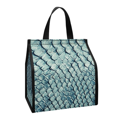 Steel Blue Snakeskin Print Insulated Lunch Tote
