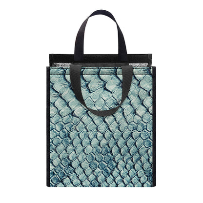 Steel Blue Snakeskin Print Insulated Lunch Tote