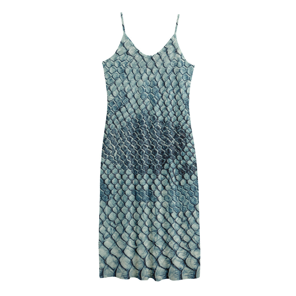 Steel Blue Snakeskin Print Jersey Midi Cami Dress