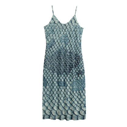 Steel Blue Snakeskin Print Jersey Midi Cami Dress