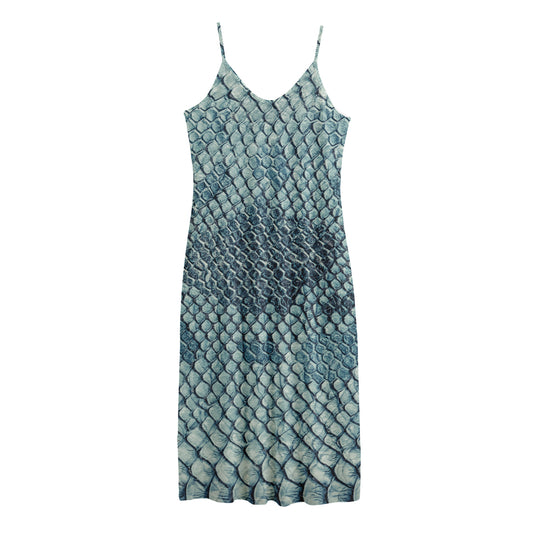 Steel Blue Snakeskin Print Jersey Midi Cami Dress