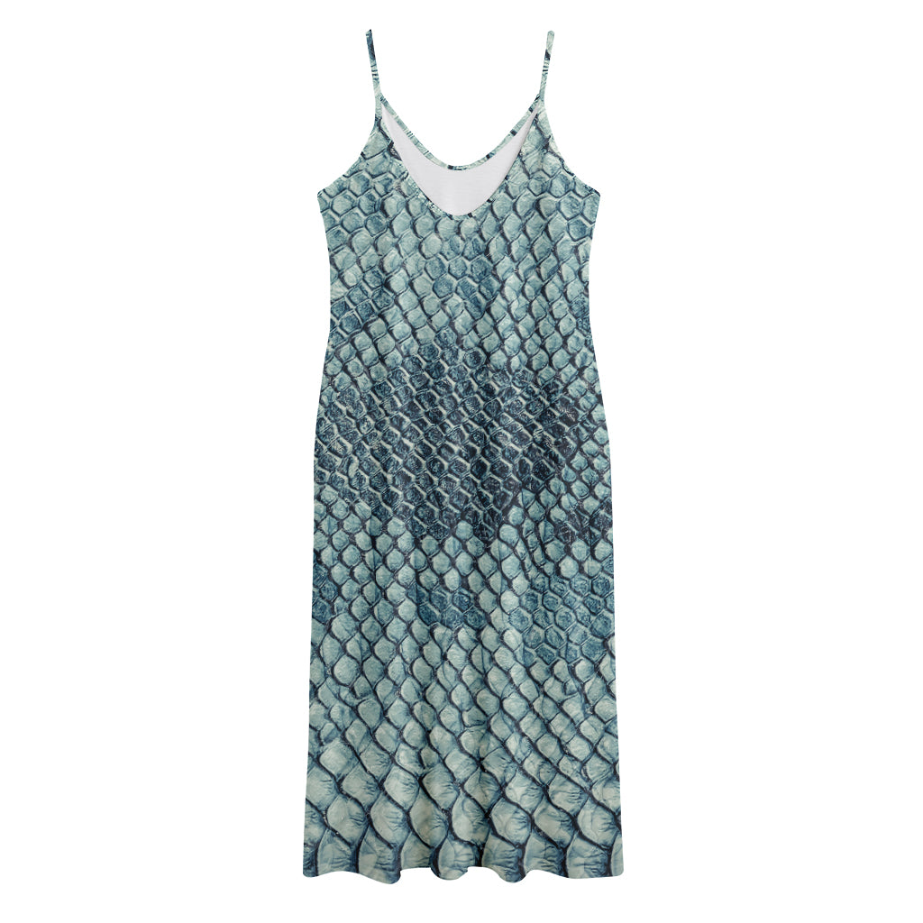 Steel Blue Snakeskin Print Jersey Midi Cami Dress