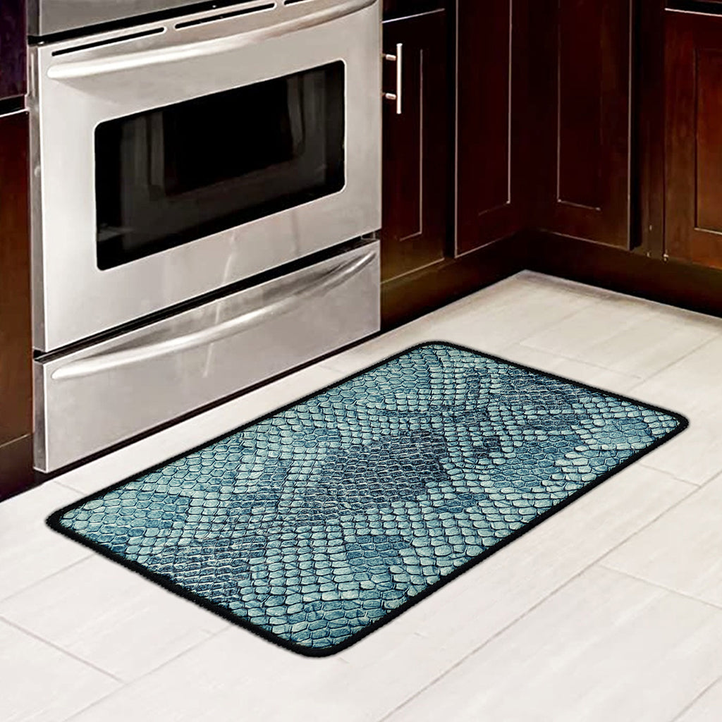 Steel Blue Snakeskin Print Kitchen Mat