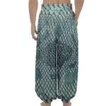 Steel Blue Snakeskin Print Lantern Pants