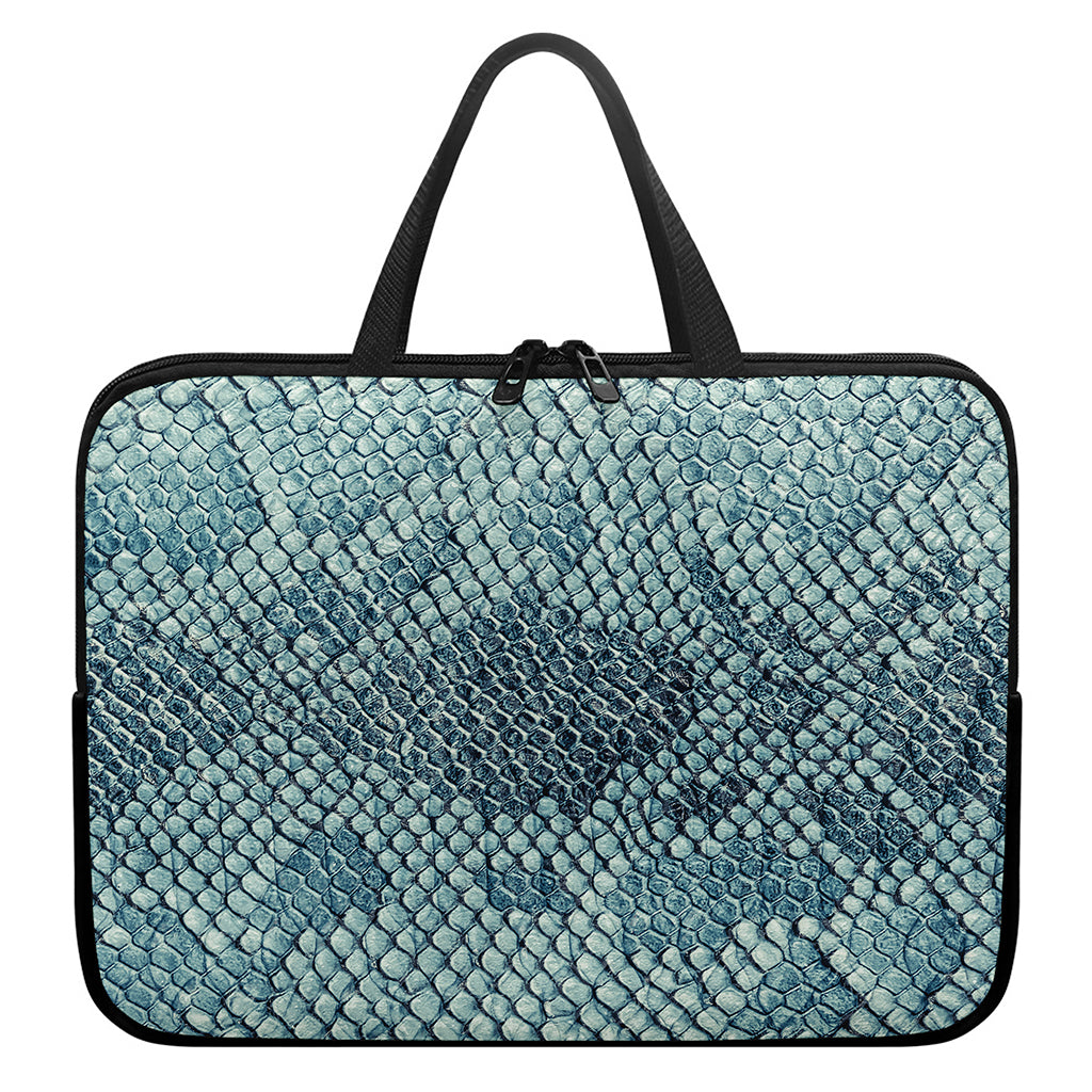 Steel Blue Snakeskin Print Laptop Sleeve With Handle
