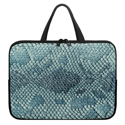 Steel Blue Snakeskin Print Laptop Sleeve With Handle