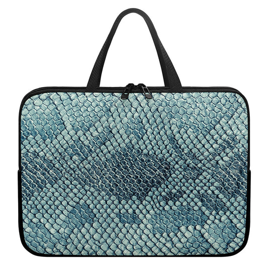 Steel Blue Snakeskin Print Laptop Sleeve With Handle