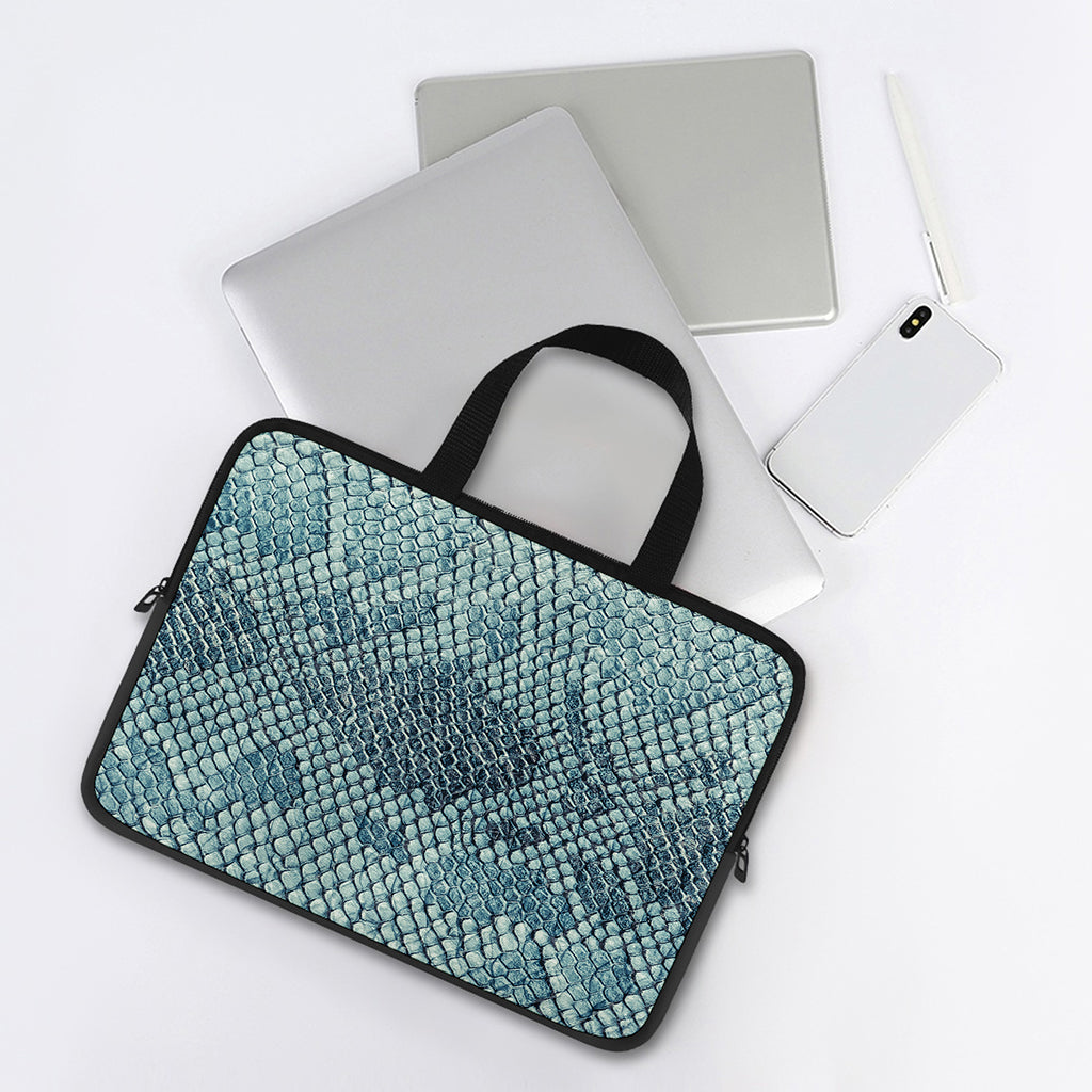 Steel Blue Snakeskin Print Laptop Sleeve With Handle