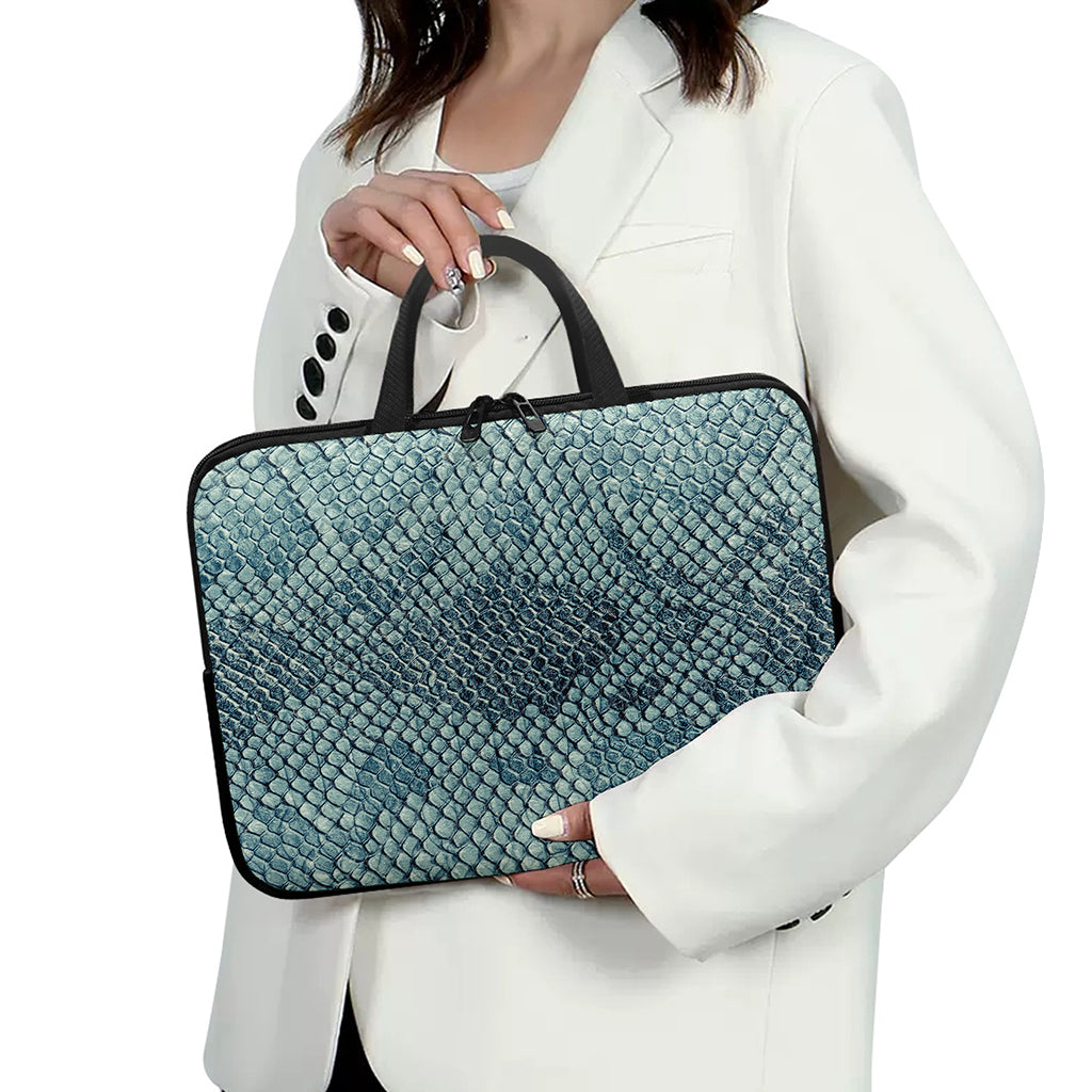 Steel Blue Snakeskin Print Laptop Sleeve With Handle