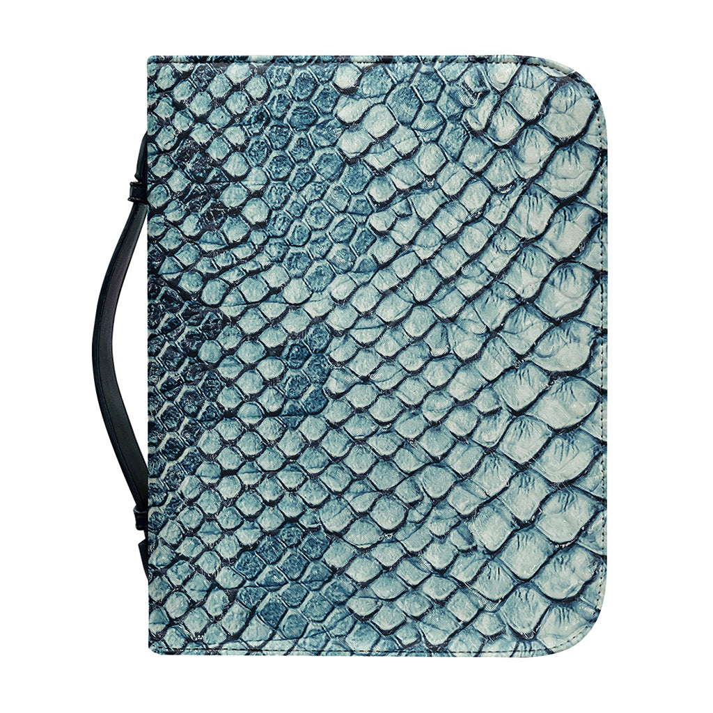 Steel Blue Snakeskin Print Leather Bible Cover