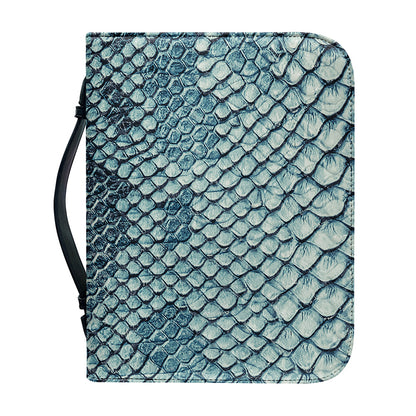 Steel Blue Snakeskin Print Leather Bible Cover