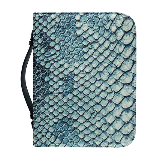 Steel Blue Snakeskin Print Leather Bible Cover