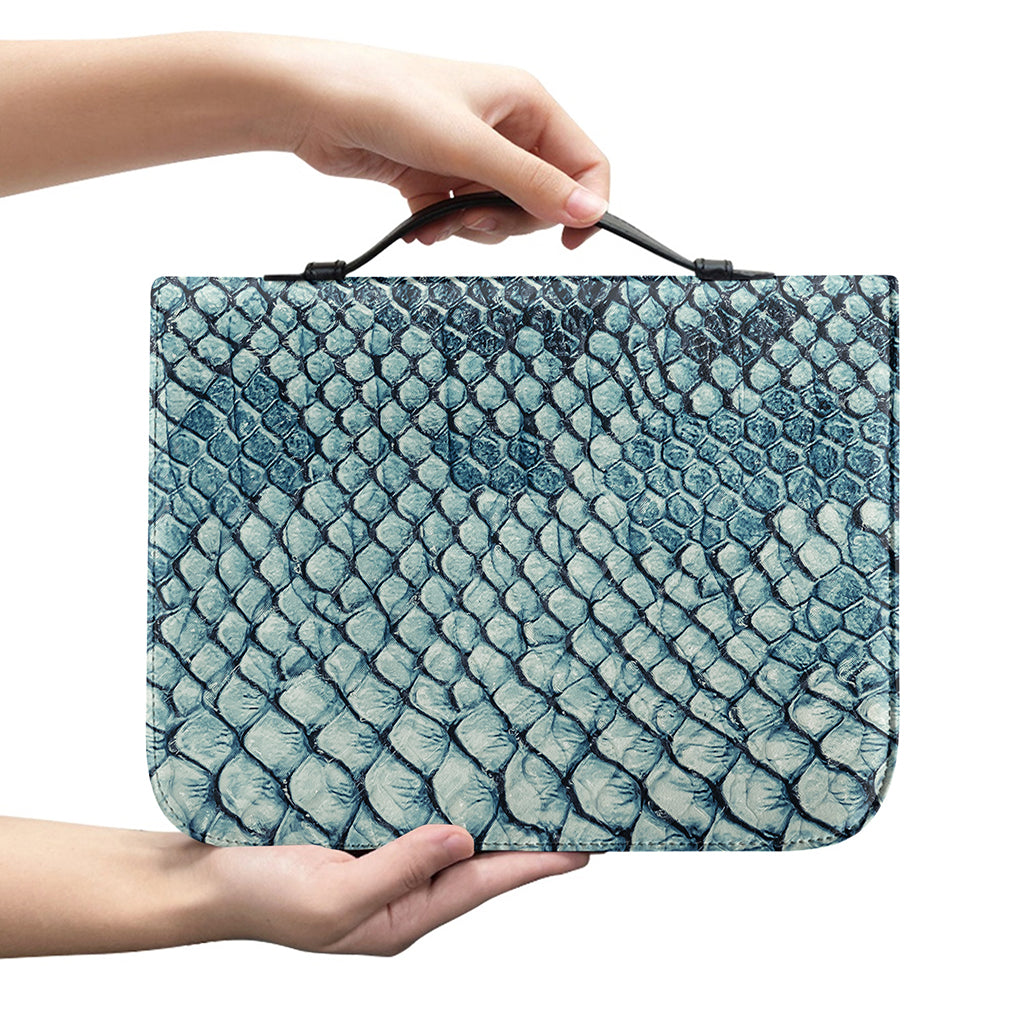 Steel Blue Snakeskin Print Leather Bible Cover