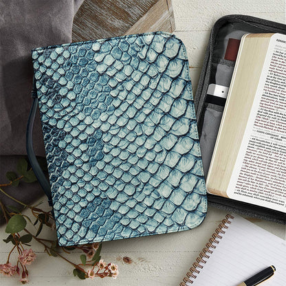 Steel Blue Snakeskin Print Leather Bible Cover