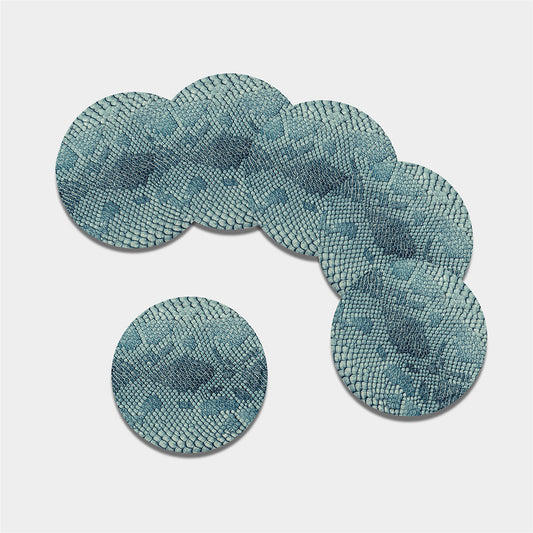 Steel Blue Snakeskin Print Leather Coaster Set