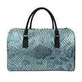 Steel Blue Snakeskin Print Leather Duffel Bag