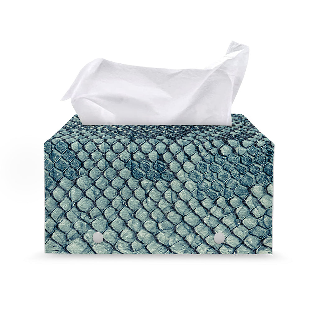 Steel Blue Snakeskin Print Leather Tissue Box Cover