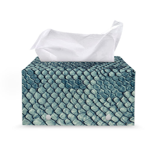 Steel Blue Snakeskin Print Leather Tissue Box Cover
