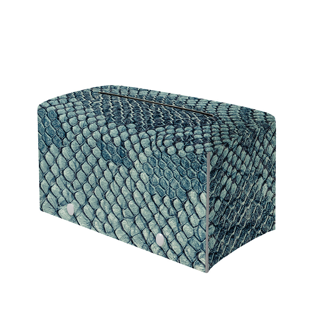 Steel Blue Snakeskin Print Leather Tissue Box Cover