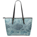 Steel Blue Snakeskin Print Leather Tote Bag With Zipper