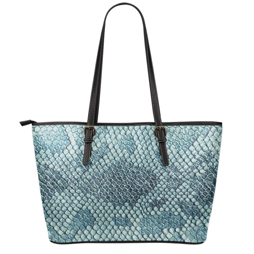Steel Blue Snakeskin Print Leather Tote Bag