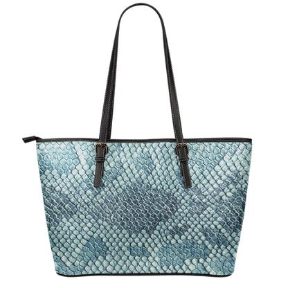 Steel Blue Snakeskin Print Leather Tote Bag