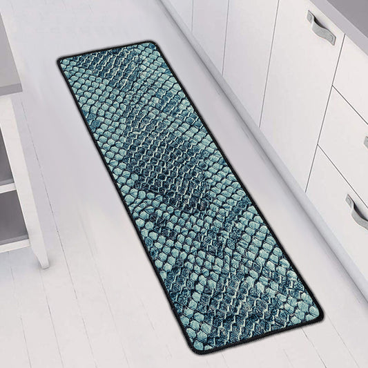 Steel Blue Snakeskin Print Long Kitchen Mat