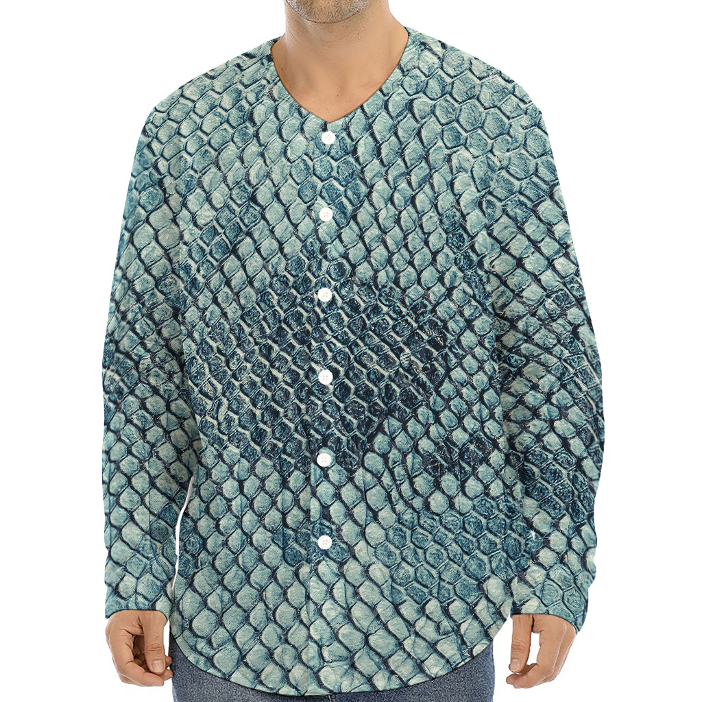 Steel Blue Snakeskin Print Long Sleeve Baseball Jersey